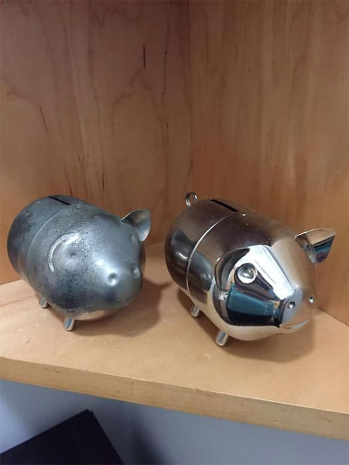 Several Months Ago I Purchased The 1970’s Piggy Bank On The Right For $0.55 At A Thrift Store. I Loved It And Couldn’t Believe My Luck. A Few Weeks Ago I Was At An Antique Store And Saw The Sad Piggy On The Left- No Tail, Missing An Ear, Very Worn. It Was $4. I Started To Put It Back On The Shelf But I Feared No One Would Want It So, Home “Penny” Came!!! I Love The Irony Of The Worn And The Pretty, Duality Of Life