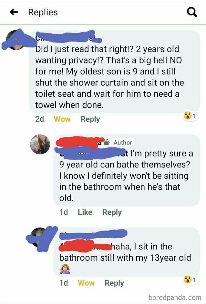 The Mom Group I'm In Is A Goldmine For Crazy. I Posted About My 2 Year Old Asking For Privacy In The Bathroom And This Was A Comment I Got