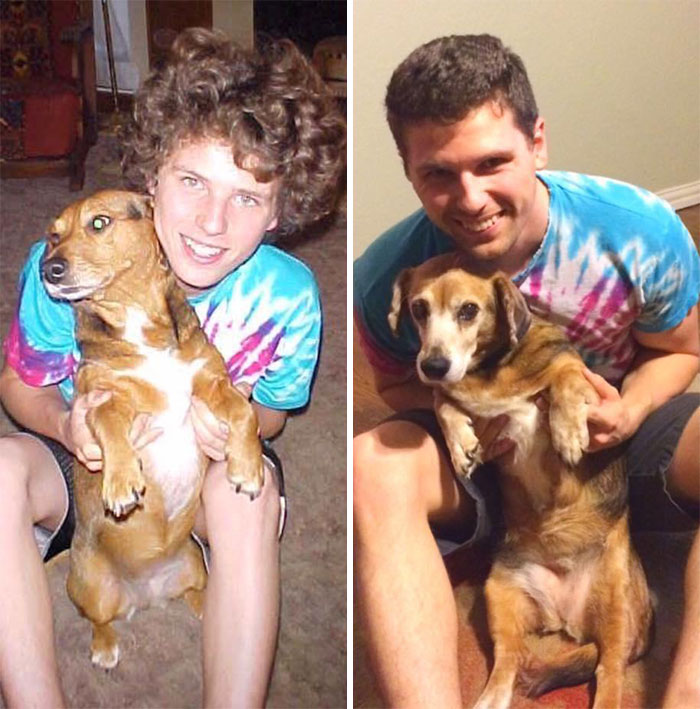 Coconut And Me 11 Years Apart (Ages 3 And 14 For Her, And 14 And 25 For Me). Always A Good Sport. Best Dog To Grow Up With
