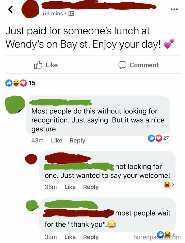 Woman Got Called Out In A Facebook Group For Humblebragging About Paying For Someone’s Burger And Fries