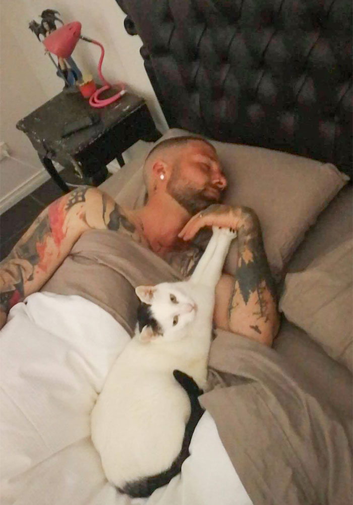 Got Married Saturday. This Was Sunday Morning. My Cat Stole My Husband And Liked To Rub It In