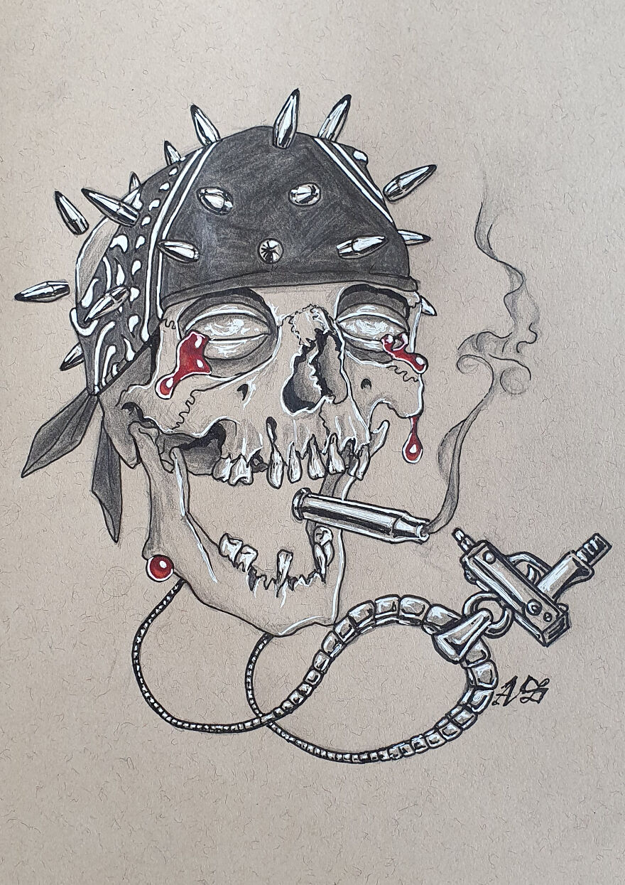 Gangsta (Wearing A Necklace With An Uzi, Smoking A Bullet Shell With A Bandana And A Bullet Tip Crown)