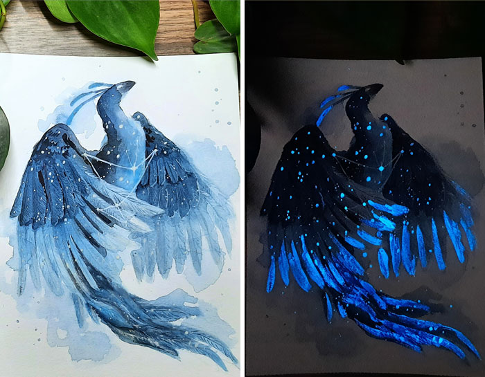 I Create Animal-Themed Watercolor Paintings That Glow In The Dark, Here Are My Best 24 Works (24 Pics)
