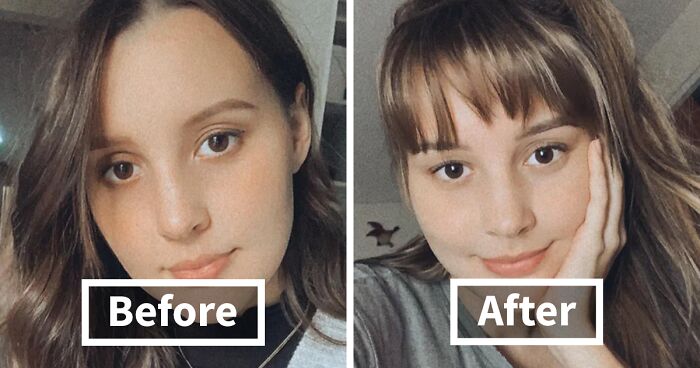21 Before & After Pics Of Women Who Decided To Try Out Bangs | Bored Panda