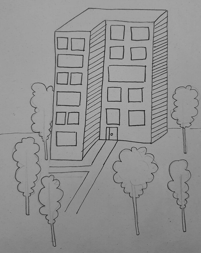 My Apartment Complex. Had To Draw It From Memory, Because It's Way Too Cold Outside