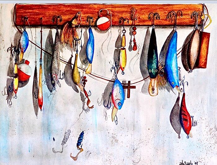 The Fisherman Had A Wooden Cross & A Few Fishing Lures. I Borrowed A Few More From My Brother