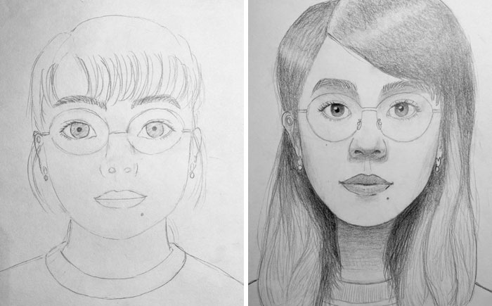 I Took A Month-Long Class Called "Drawing Is A Learnable Skill". Here's My Self-Portrait, Before And After