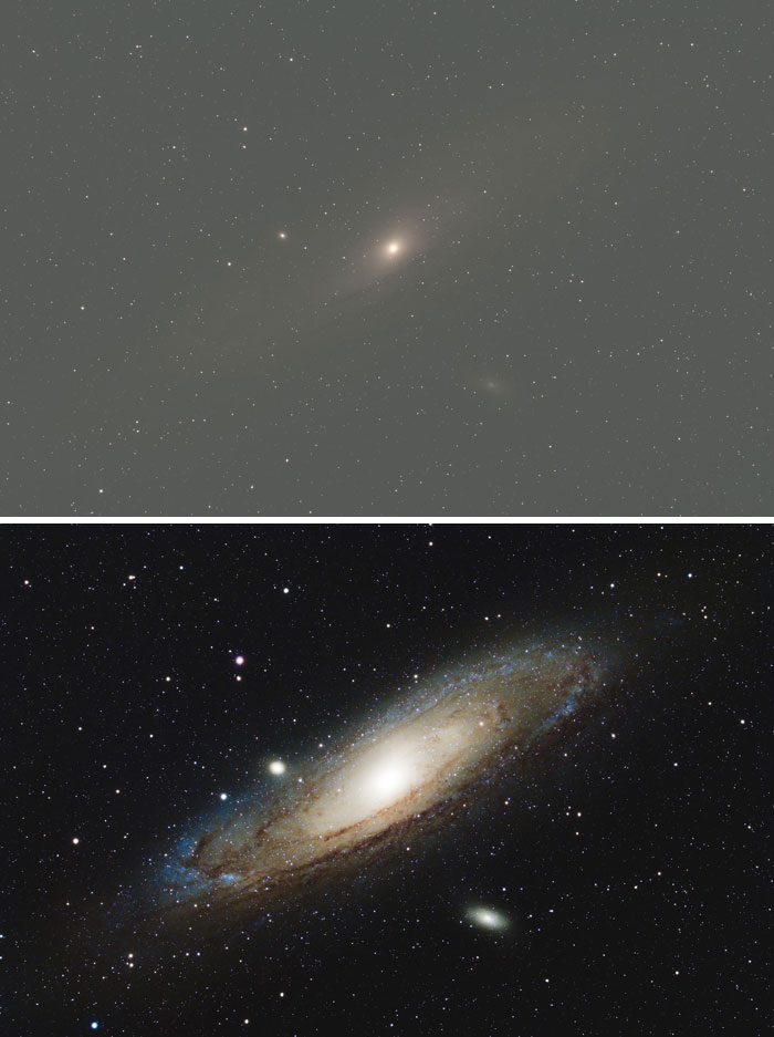 Before And After Processing Of The Andromeda Galaxy From My Backyard