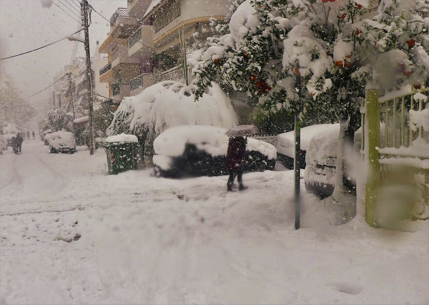 A Snowy Day At My Neighbourhood In West Athens