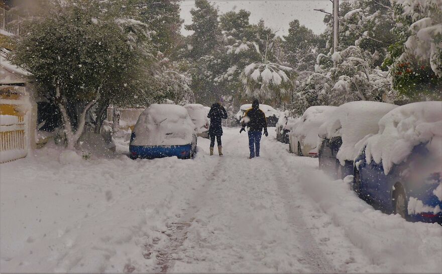 A Snowy Day At My Neighbourhood In West Athens