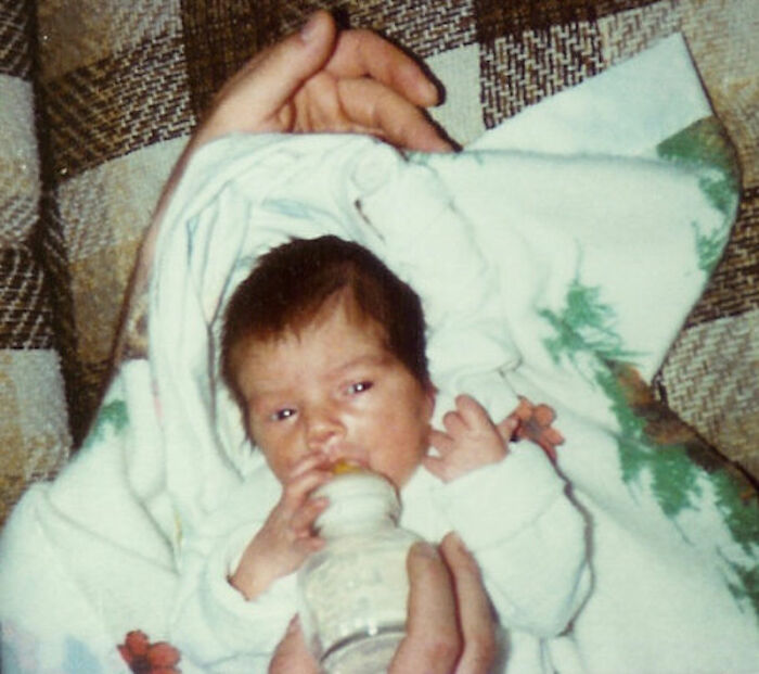 1st Day Home From The Hospital, Had To Be In There For A Week Because I Had Jaundice (So This Is Me At 7 Days Old With A Bottle Almost As Big As My Head)