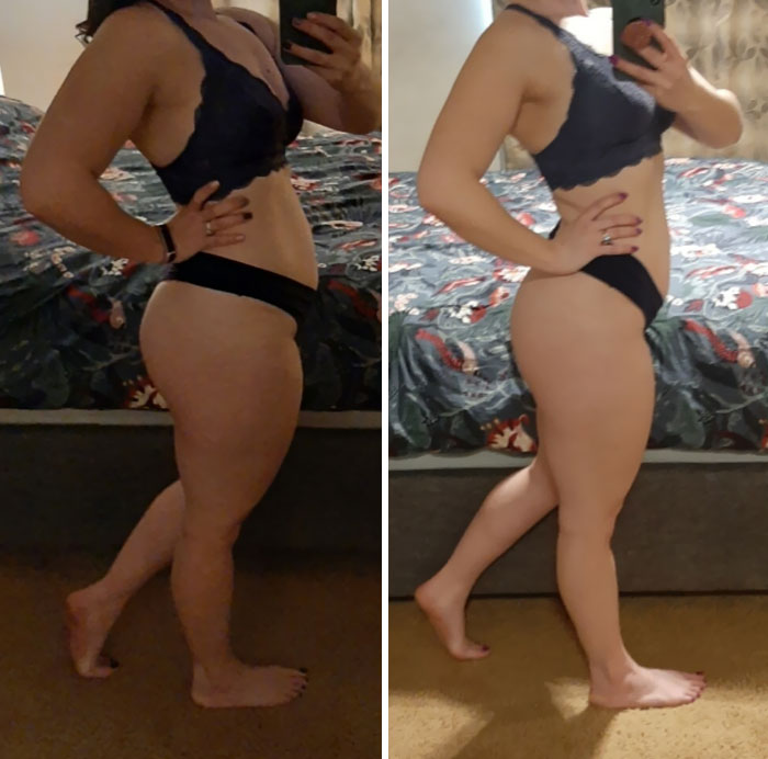 Progress Photo 5 Months Apart... Same Weight - 140 Lbs
