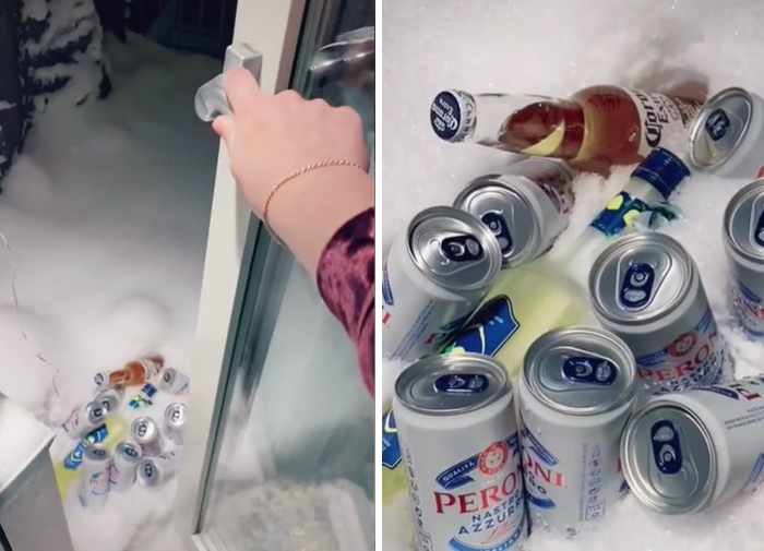 En Suecia, la gente enfría las bebidas al aire libre en la nieve