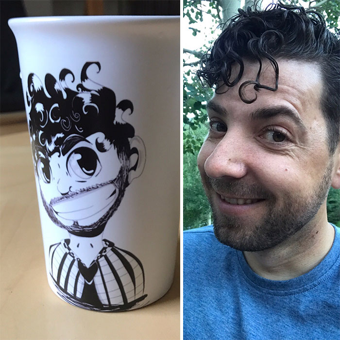 My 12 Yo Daughter Illustrated A Portrait Of Me And Put In On A Mug For Father's Day