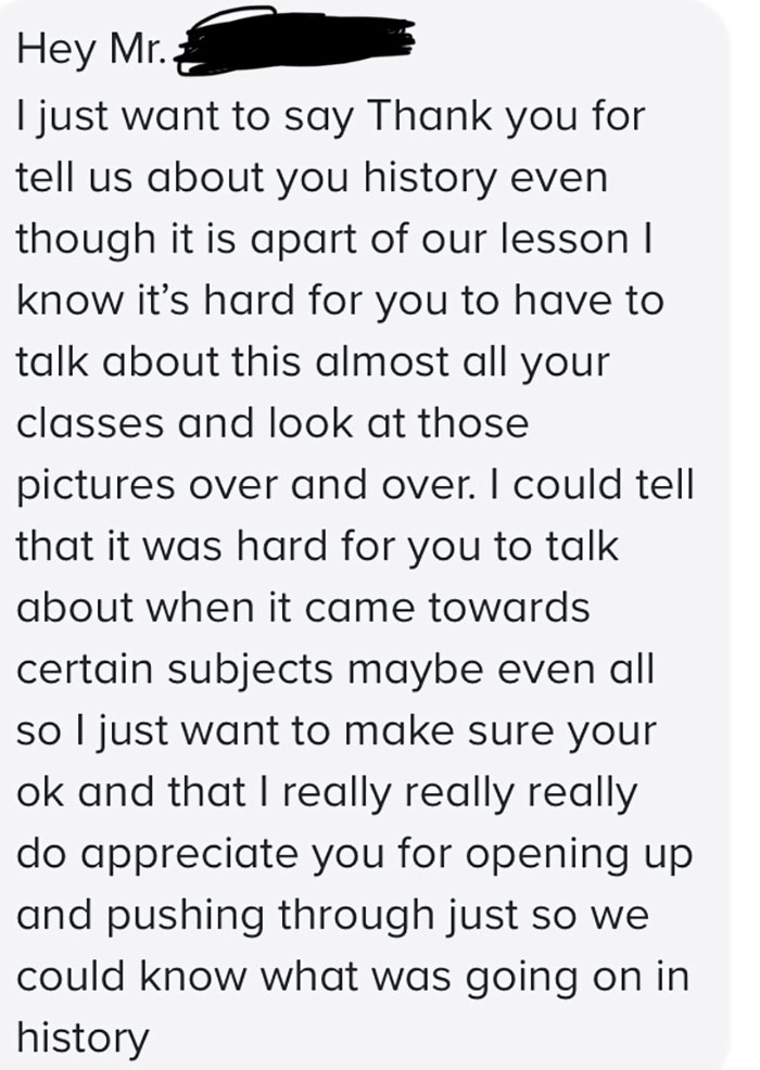 I Am A Teacher. I Am Also Jewish. I Received This Message Today From A Student After My Introductory Lesson On The Holocaust.