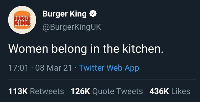 Burger King UK Tweets That ‘Women Belong In The Kitchen’ On International Women’s Day