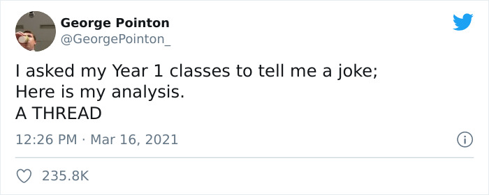 Teacher Rates His Year 1 Students’ Jokes On Twitter, And His Thread Goes Viral