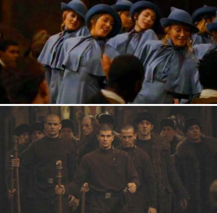 Harry Potter And The Goblet Of Fire. Beauxbatons And Durmstrang Were Both Co-Ed Schools In The Books, But In The Film, Beauxbatons Was All Girls And Durmstrang Was All Boys, Because Apparently The French Are Feminine And The Bulgarians Are Masculine?