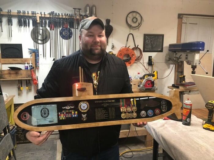 Submarine Shaped Retirement Shadow Box Made From Hard Maple. Includes LED Lights
