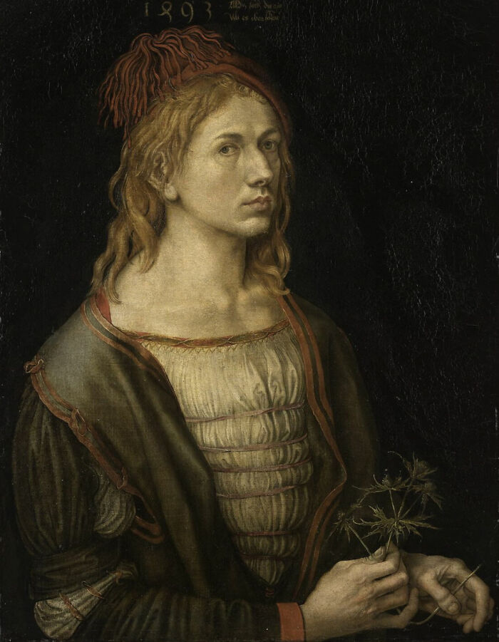 Portrait Of The Artist Holding A Thistle By Dürer, Albrecht (1493)