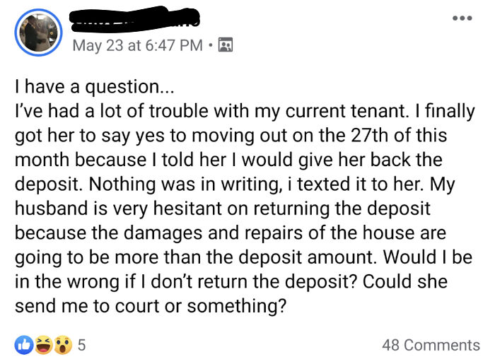 Hurr Durr Can I Trick My Tenant Into Leaving And Then Steal Her Deposit Despite Making A Legally Binding Promise In Writing To Return It