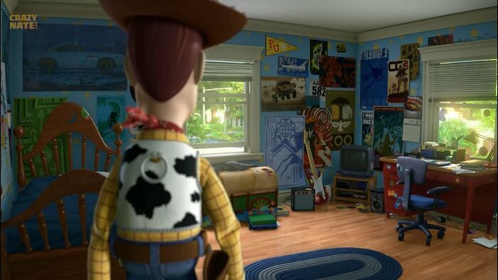 Andy's Room, From Toy Story 3 (2010), Is Full Of Pixar Easter Eggs. To Name Some: There's A Poster Of Finn Mcmissile, From Cars 2 (2011), Pixar's (Then) Next Movie; A Pixar University Pinnant; A Poster With A Mosquito From A Bug's Life (1998), And A Calendar With One Of The Punks From Cars (2006)