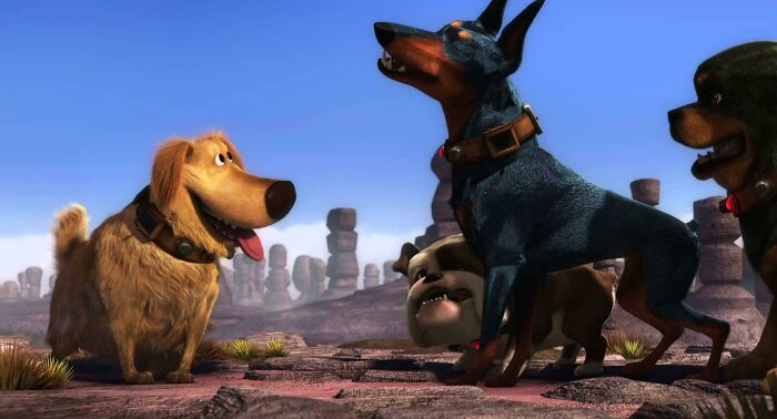 In Up (2009), Dug Is The Only Dog To Successfully Track Down The Tropical Bird Because He Is The Only Hunting Dog (Golden Retriever). All The Others Are Guard Dog Breeds