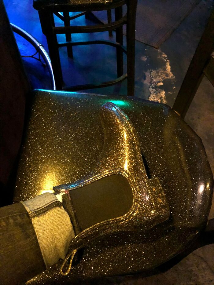 The Way My Rainboot Perfectly Matches This Bar Stool