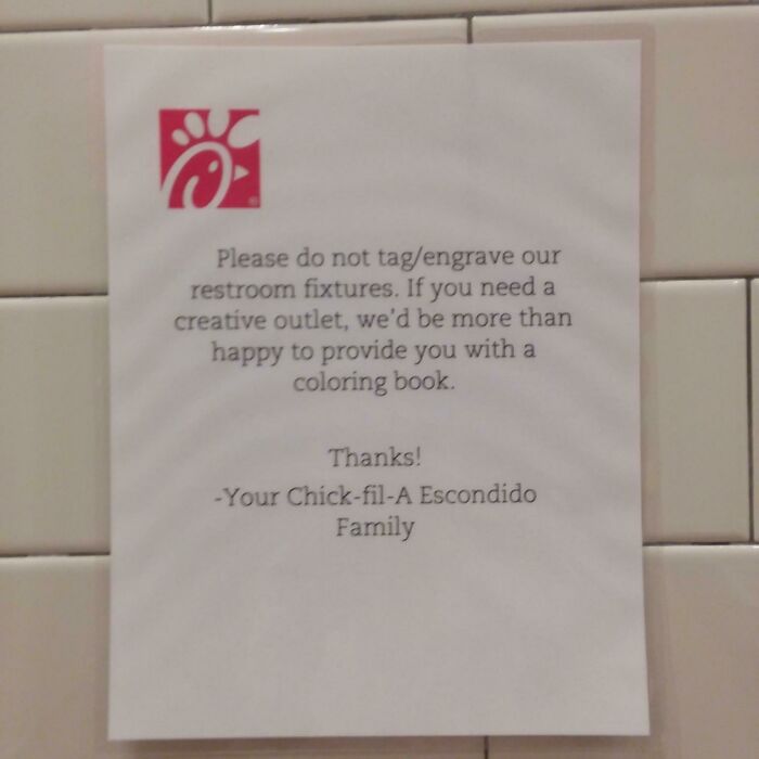 Sign In Chick-Fil-A Bathroom