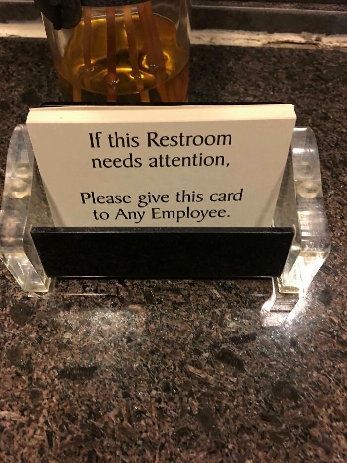 This Card In A Restaurant Bathroom So You Can Alert Somebody Subtly If You Clogged A Toilet