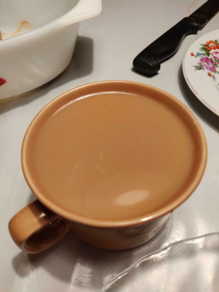 My Coffee With Milk Had The Same Shade Of Brown As My Mug This Morning