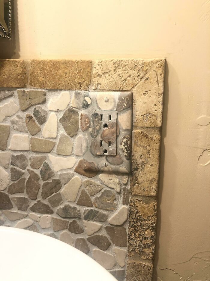 My Mom Painted This Outlet To Match The Rocks