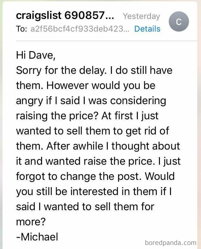 This Person Was Selling Frames On Craigslist And I Offered Full Price. He Then Goes And Sends Me This