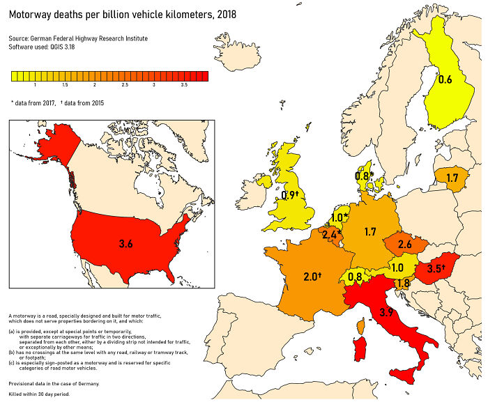 Motorway Deaths Per Billion Vehicle Kilometers, 2018
