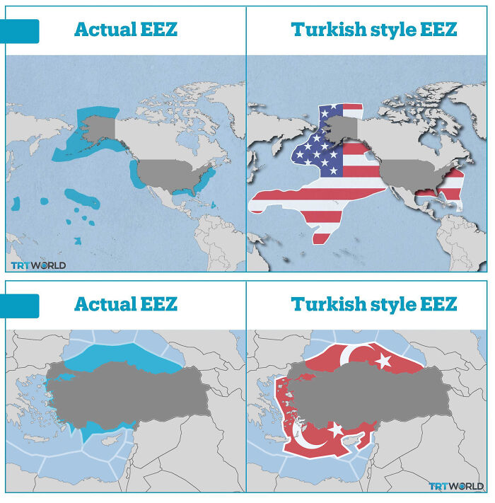 Actual Eez vs. Turkish Style Eez — Case Study: If Applied The Turkish Logic, The Eez (Exclusive Economic Zone) Of The USA Would Include Large Areas Of The Pacific Ocean, Contrary To International Law