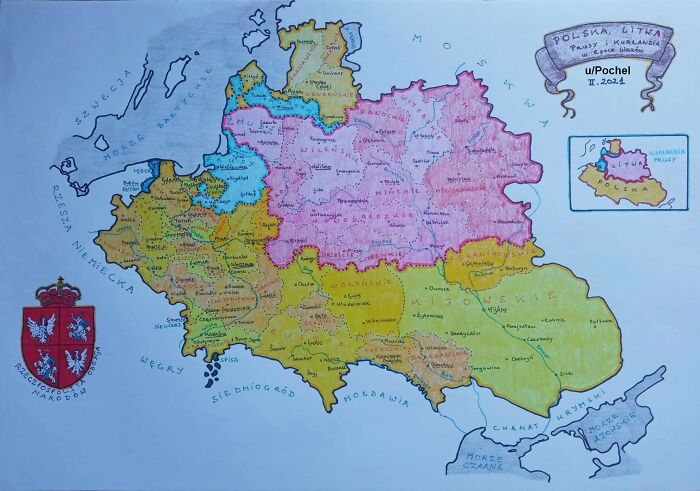 Hand-Drawn Map Of The Polish-Lithuanian Commonwealth In 1618, By Me