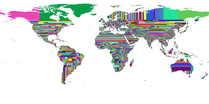 The World Split Into 10,000 Equally Populated Regions