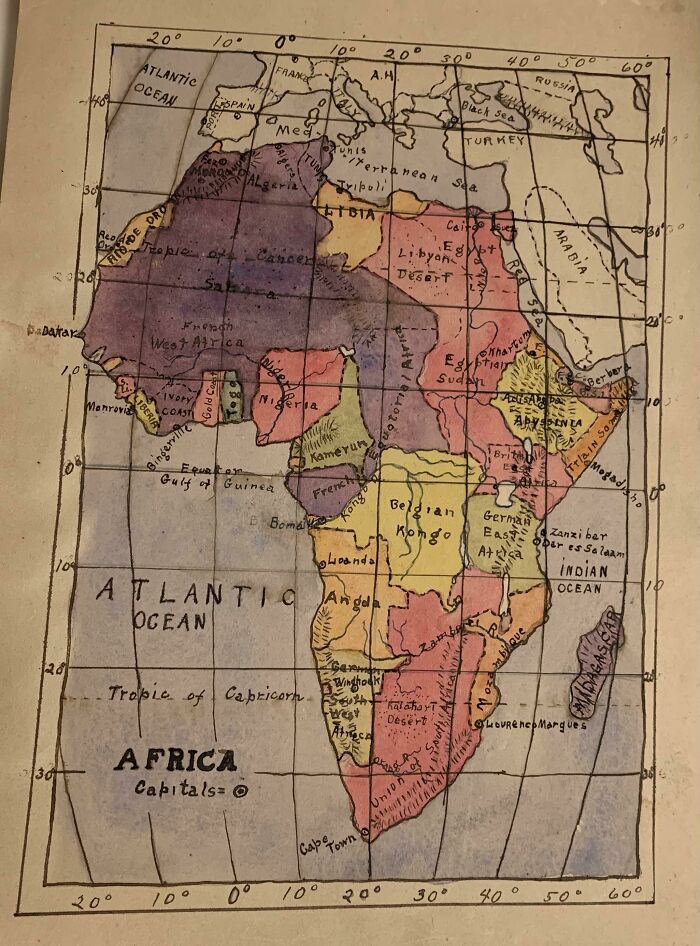 Mi bisabuelo dibujó este mapa de África en la década de 1910