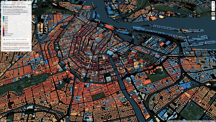 Central Amsterdam In 3D, With Buildings Coloured By Age