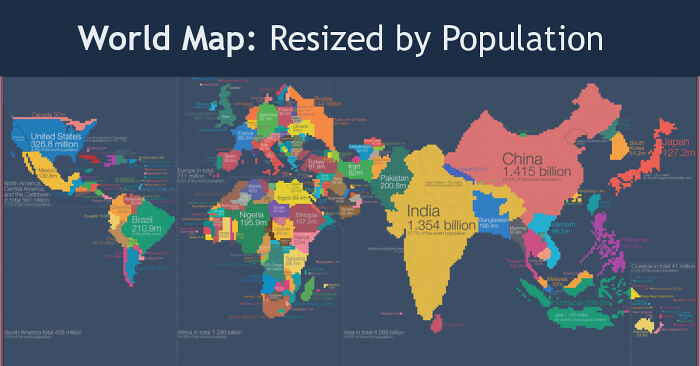 Mapa del mundo redimensionado según la población