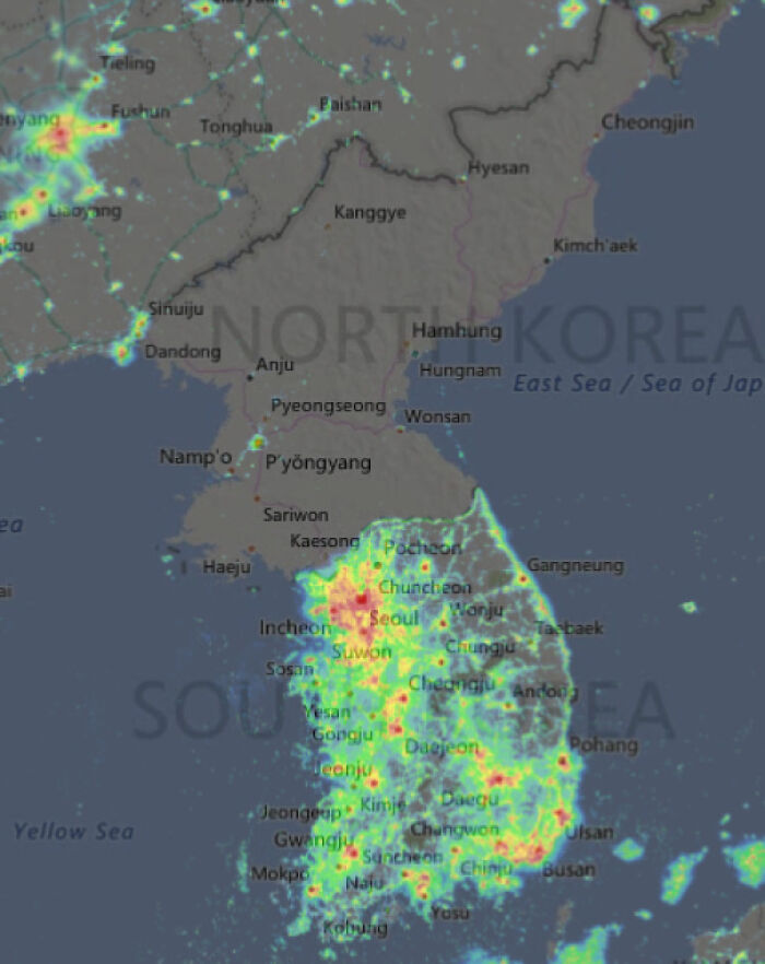 Light Pollution In North Korea vs. South Korea