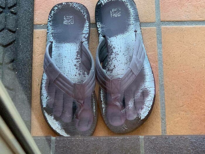 I Stood In The Reflection Of The Backyard Glass Window Opposite My Thongs And It Looks Like My Ghost Is Wearing Them!