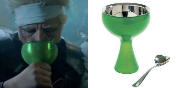 Taneleer Tivan drinks his martini from an ice cream bowl in the last scene of Guardians of the Galaxy.