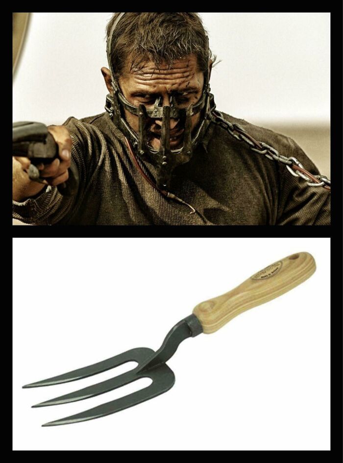 The Muzzle On Max In The Opening Of “Fury Road” Is A Garden Fork Without The Handle. It Works For The Style Of The Wasteland, Where Everything Is Recycled