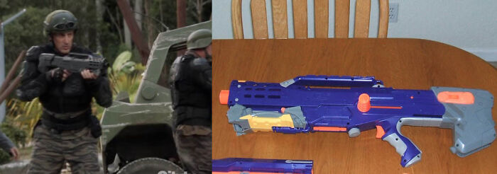 In Terra Nova (2012), The guns are actually spray painted Nerf guns.