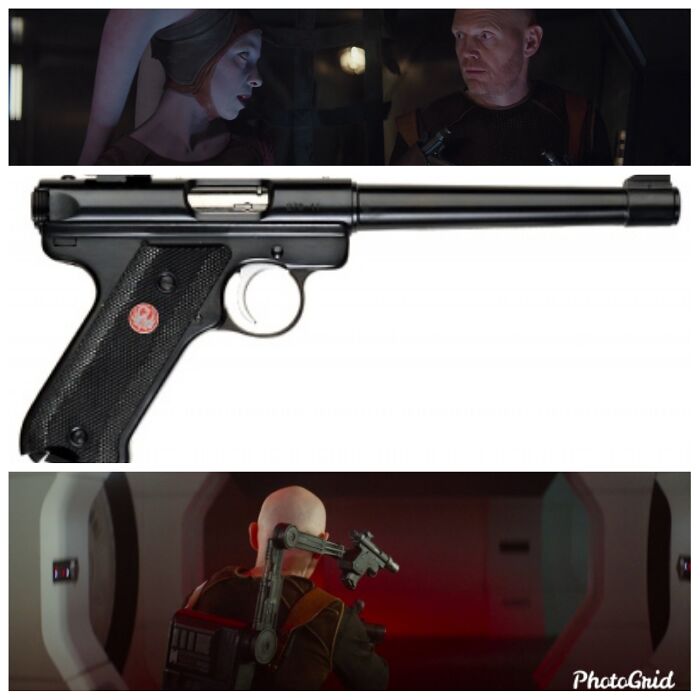 [tv Prop] All The Blasters Used By Bill Burr's Character Mayfield In Episode 6 Of The Mandalorian (2019) Are Modified .22 Ruger Mk III Pistols, Possibly In Homage To Burr's Extensive Standup Routine About 22 Caliber