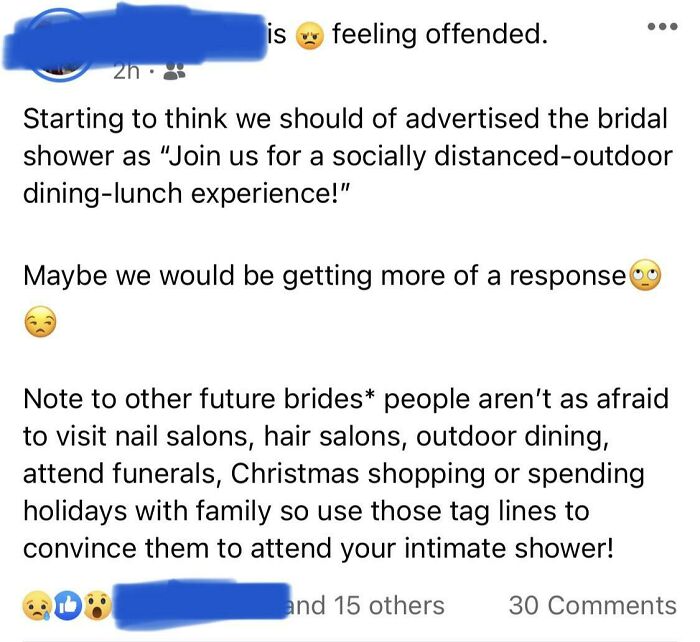 Bride Plans Wedding In The Middle Of A Pandemic And Then Shames Guests Who Feel Too Uncomfortable To Go To Her Bridal Shower