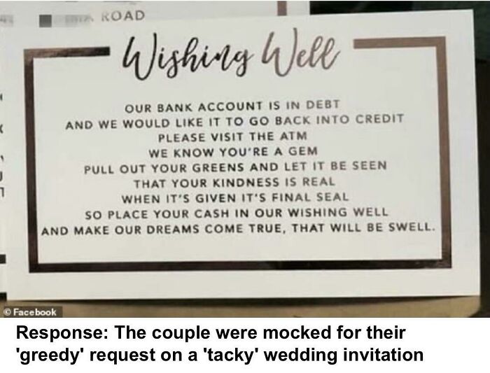 An Australian Couples Wedding Invites, Accompanied With A Poem Requesting Money
