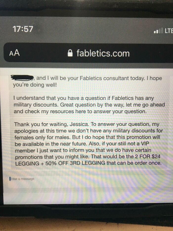 Fabletics Only Applies Their Military Discounts To Males. Females Are Not Eligible For The Military Discount