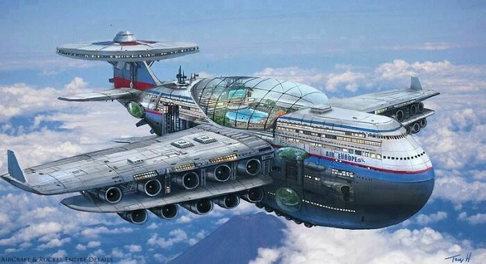Concepto futurista de los años 70 para un avión de pasajeros